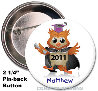 Kids Owl Graduation Buttons